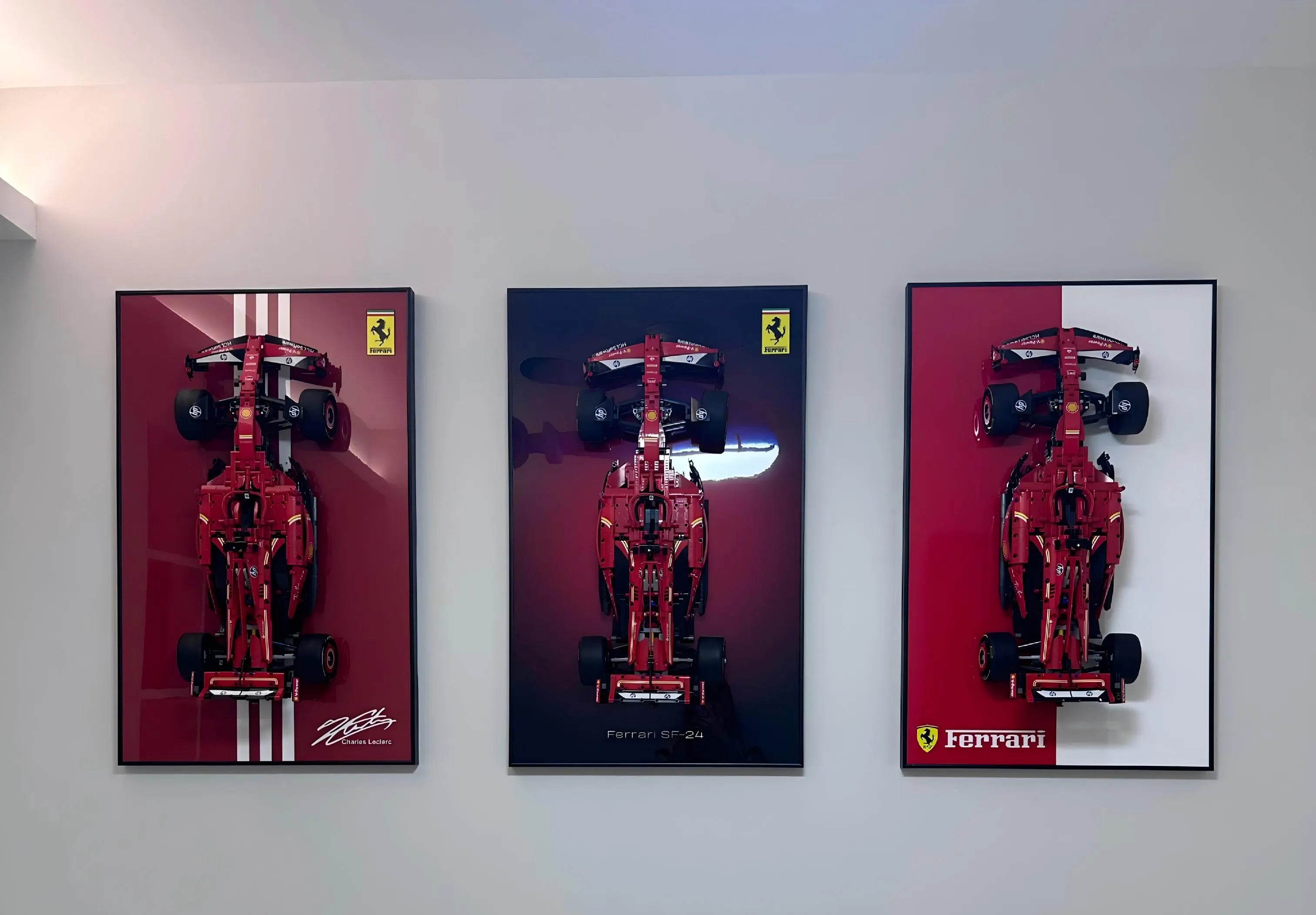 How can I easily display LEGO Ferrari SF-24 F1 Car 42207 on the wall?