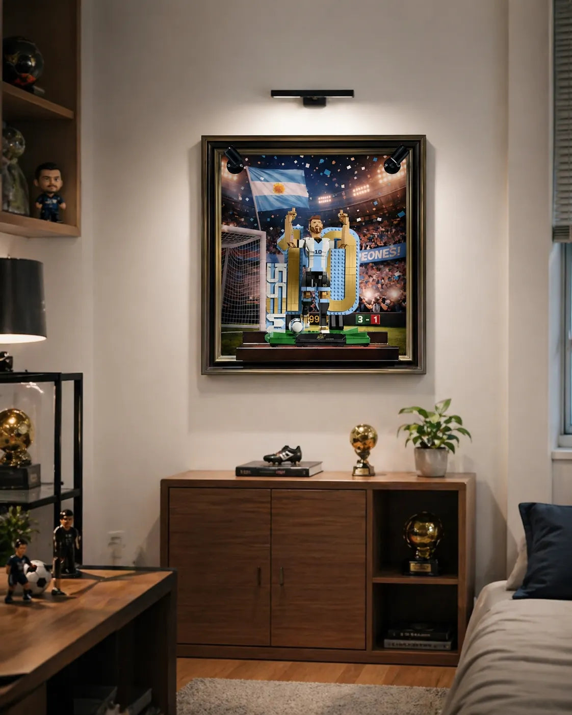 How to display LEGO Lionel Messi – Football Legend 43015 in a small bedroom?