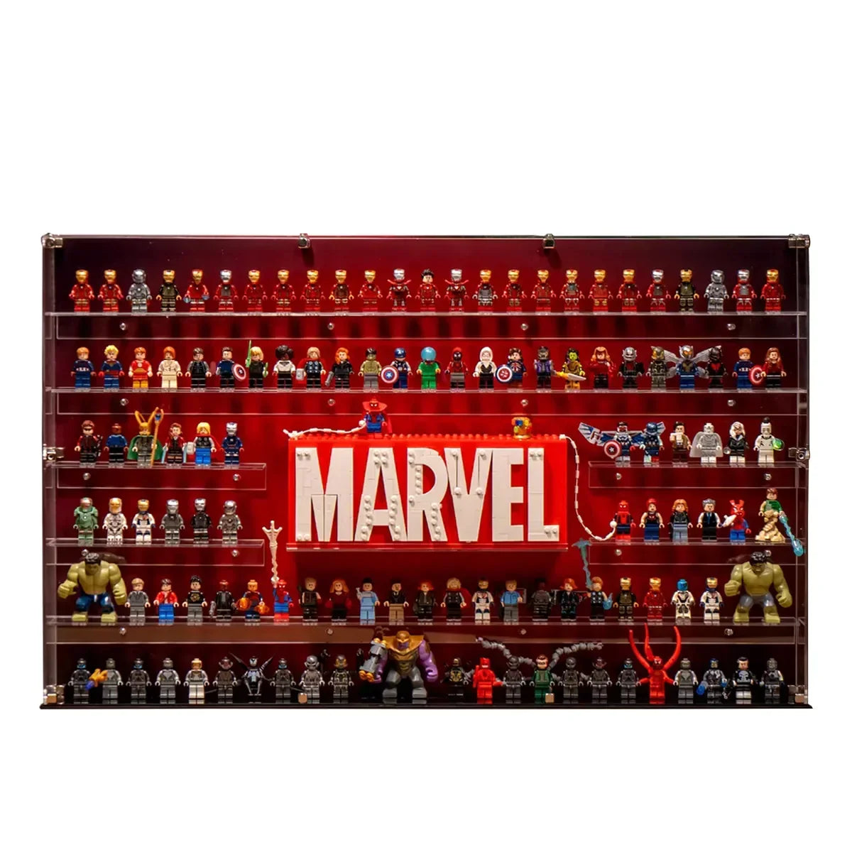 124 LEGO Marvel Minifigures wall display case