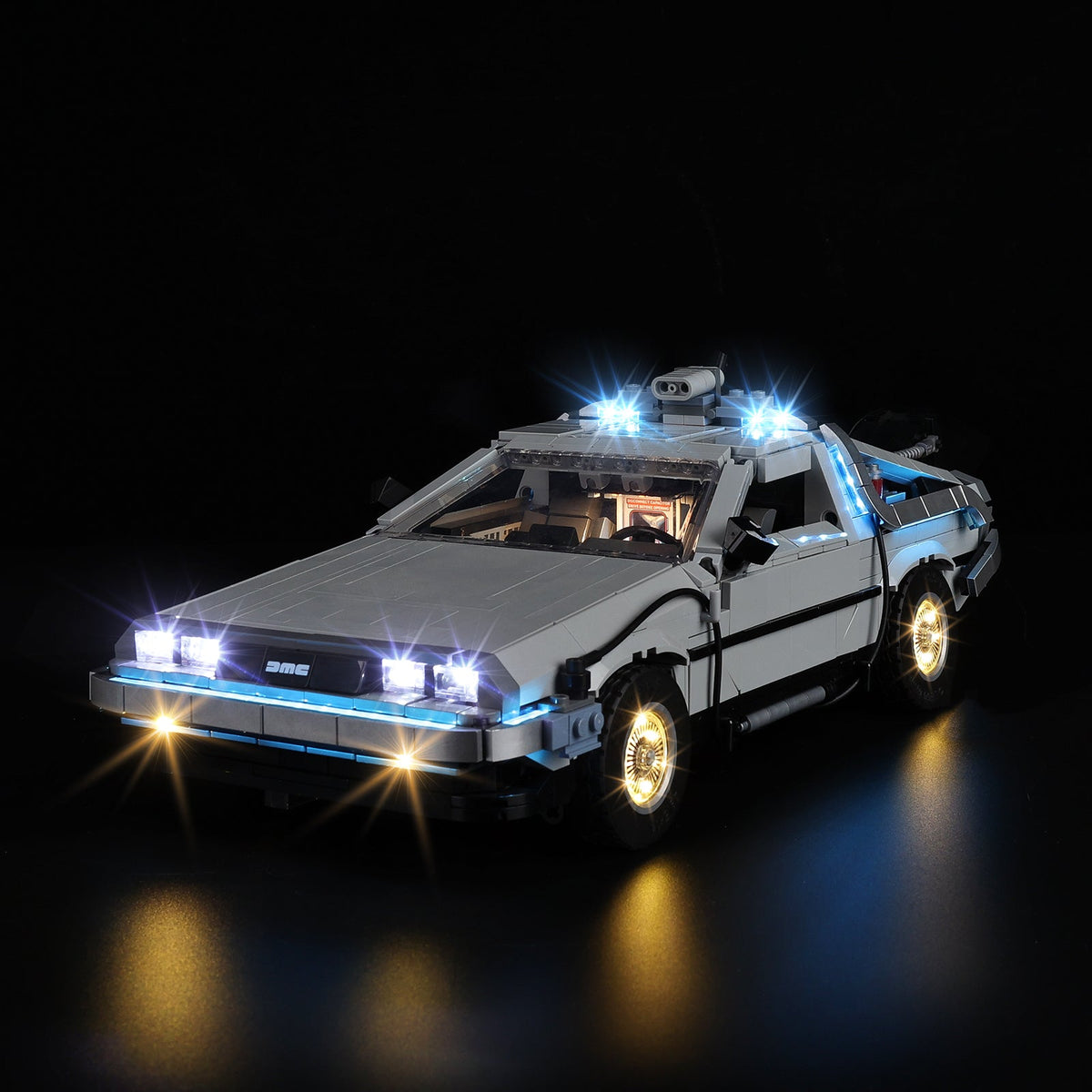 LEGO Back to the Future Time Machine 10300 LED Light Kit - lit view 1