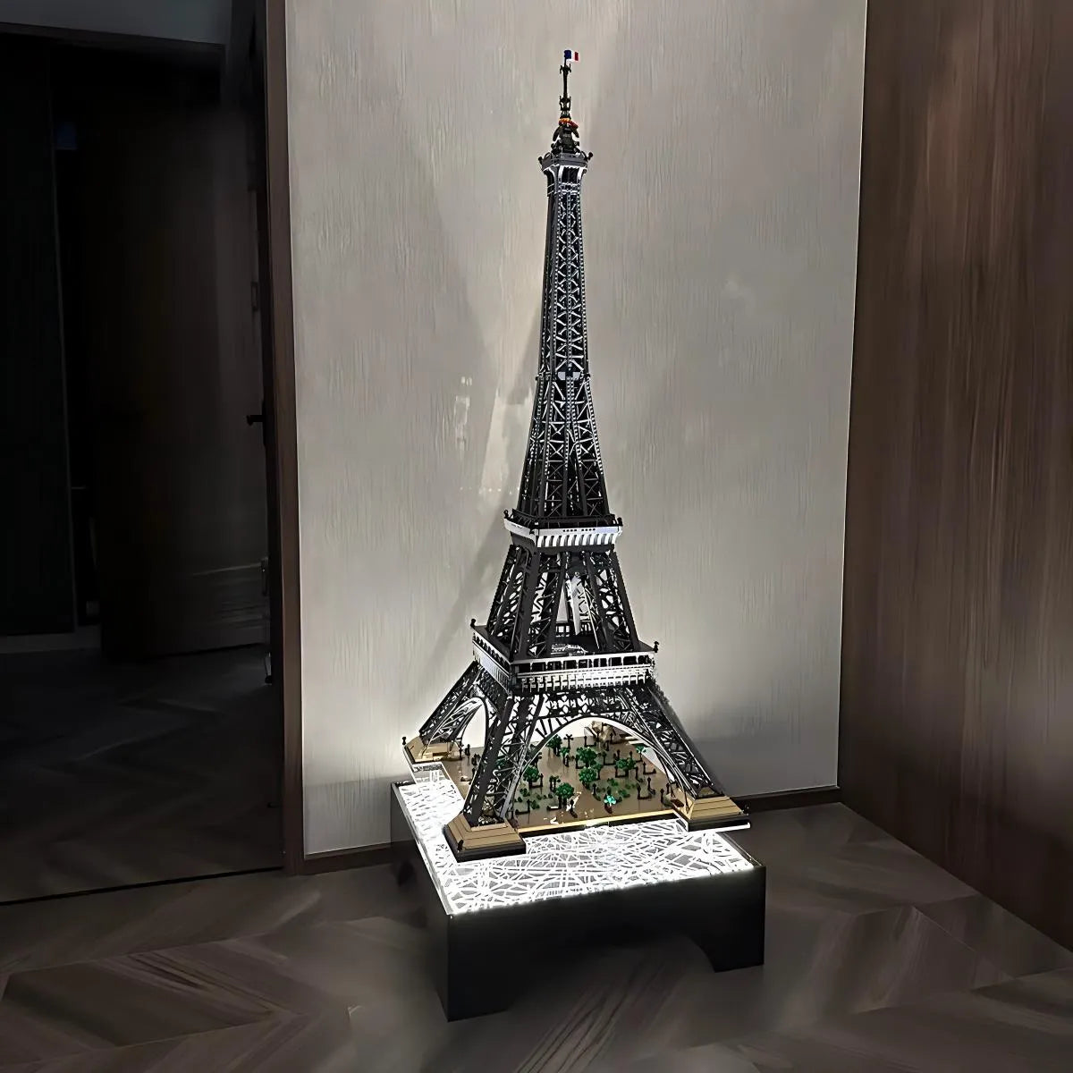 Floating Display Stand for LEGO® Eiffel Tower 10307 with LED Lights - View 3 - brkox