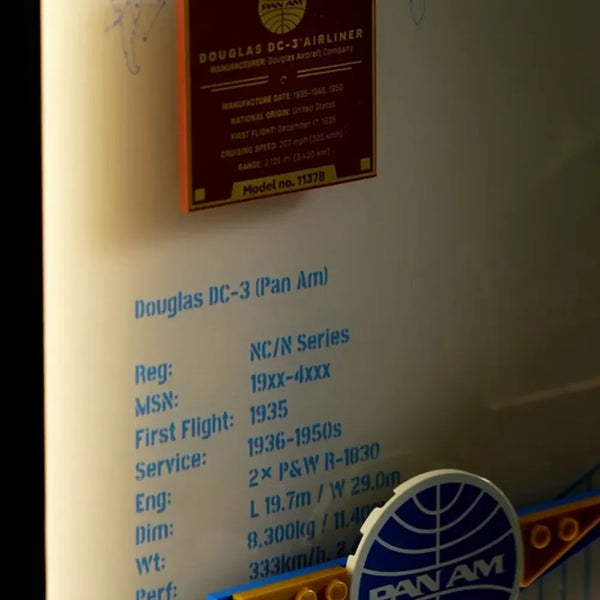 Wall Display frame for LEGO® Icons Douglas™ DC-3™ PAN AM® Airliner 11378