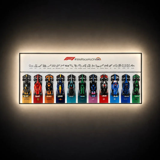Wall Display Frame for LEGO® Speed Champions F1 | 11-Car | #WeRaceasOne | White | 120 × 45 cm