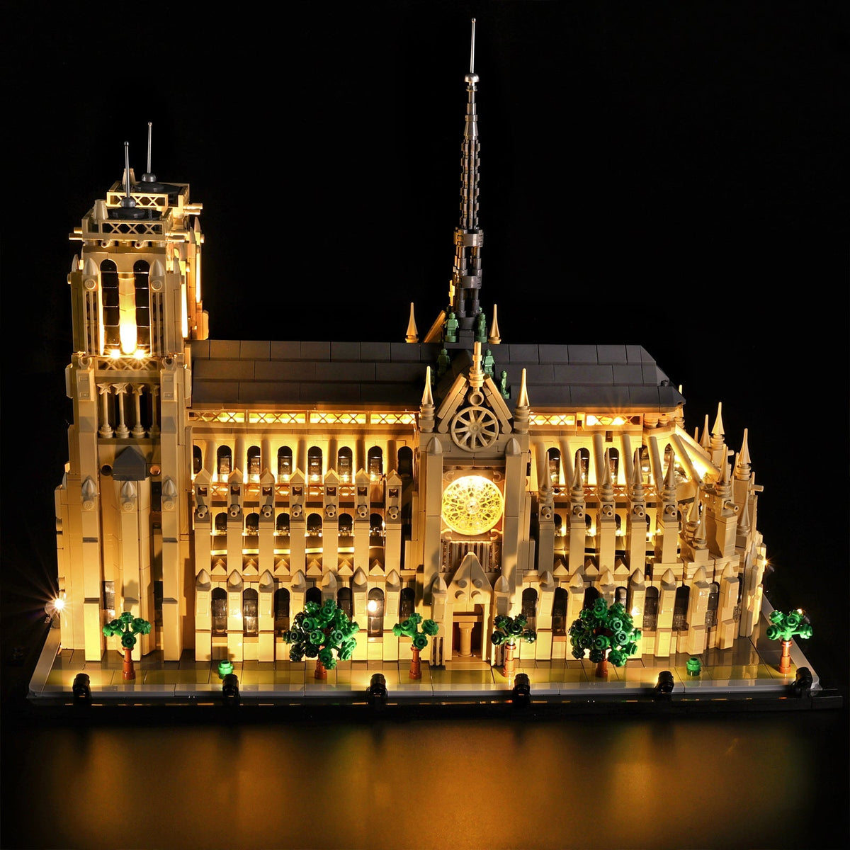 LEGO Notre-Dame de Paris 21061 with LED light kit illuminated