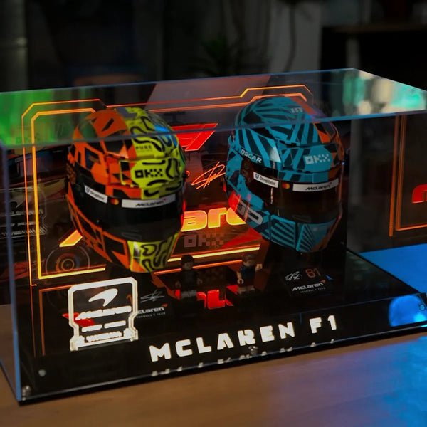 Acrylic Display Case for LEGO® McLaren Mastercard F1® Team Lando Norris Helmet and Oscar Piastri Helmet 43023/43017
