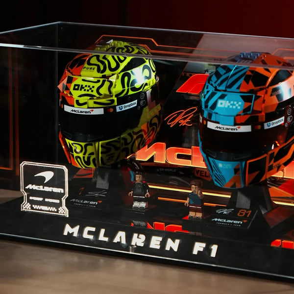 Acrylic Display Case for LEGO® McLaren Mastercard F1® Team Lando Norris Helmet and Oscar Piastri Helmet 43023/43017