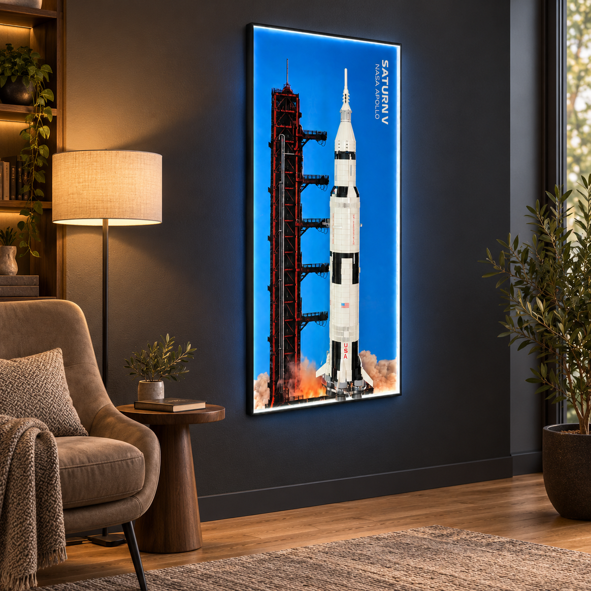 LEGO Icons NASA Apollo Saturn V 92176 display frame lifestyle photo
