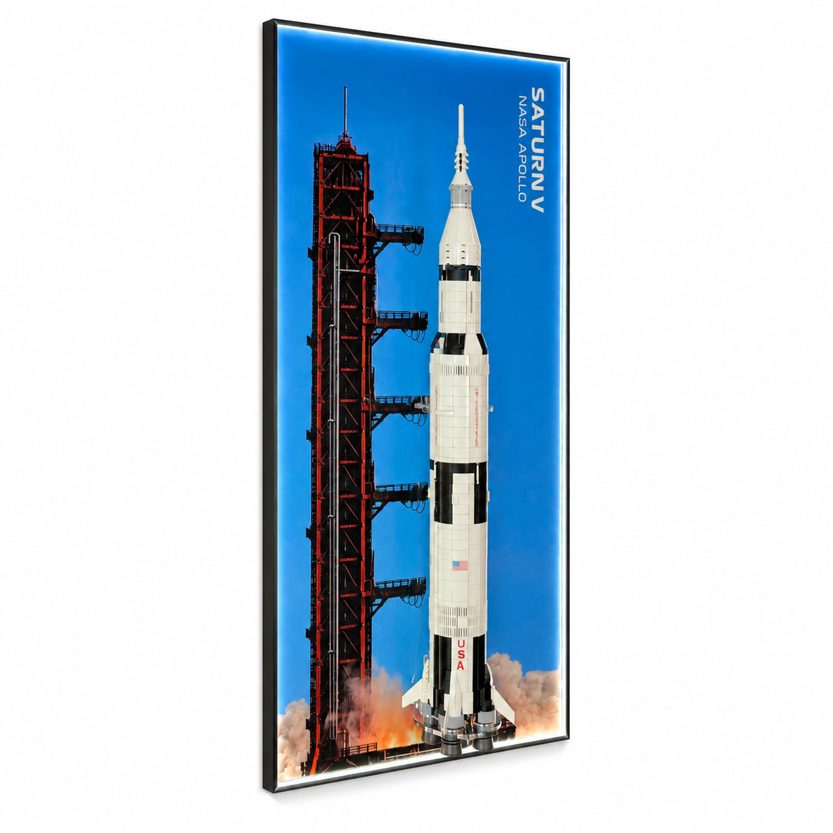 Wall display frame for LEGO Icons NASA Apollo Saturn V 92176 mounted on wall