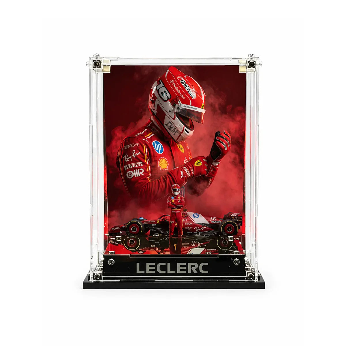 Acrylic Display Case Holds LEGO® Scuderia Ferrari HP Lewis Hamilton Helmet 43022 and Charles Leclerc Helmet 43014