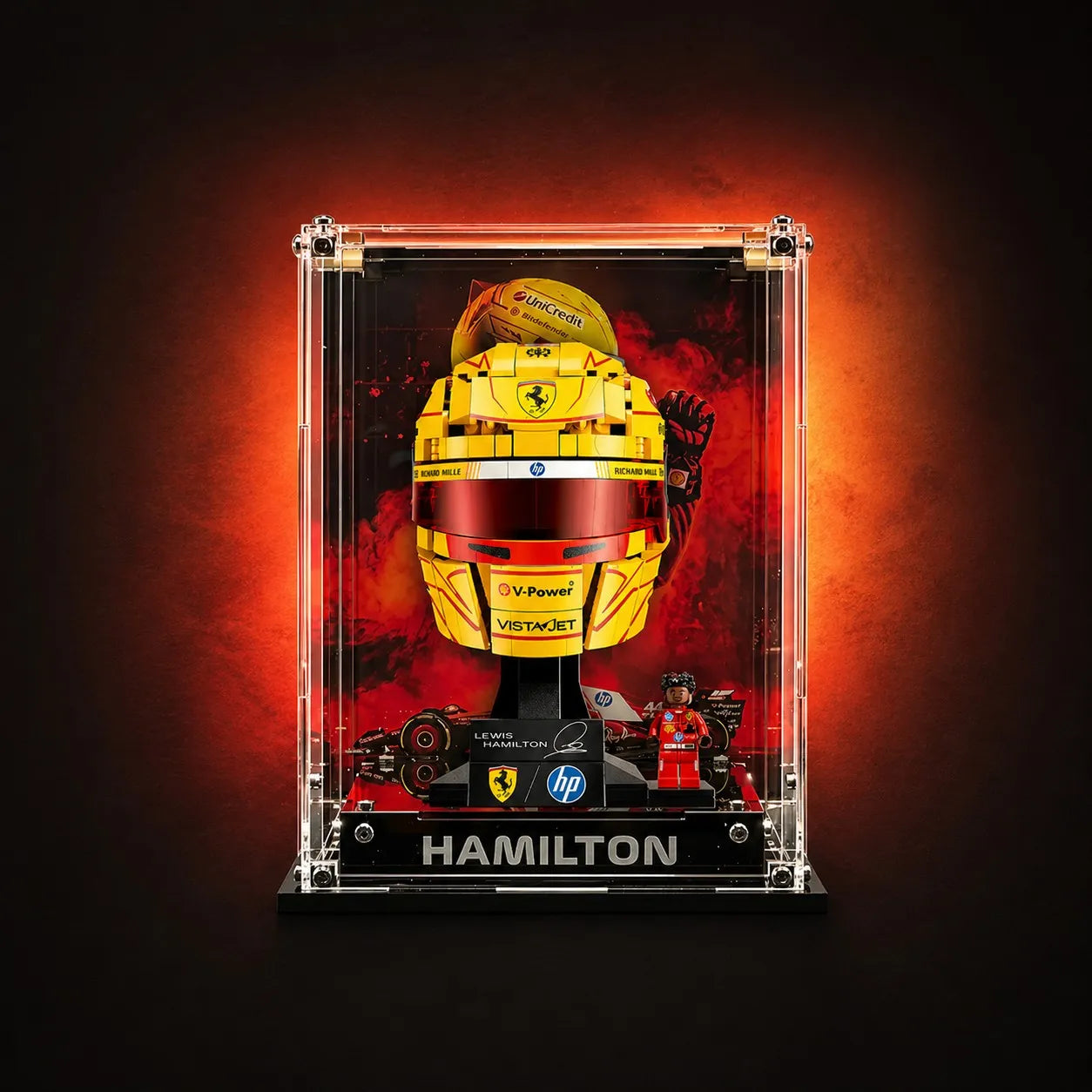 Acrylic Display Case for LEGO® Scuderia Ferrari HP Lewis Hamilton Helmet/Charles Leclerc Helmet  43022/43014 - View 2 - brkox