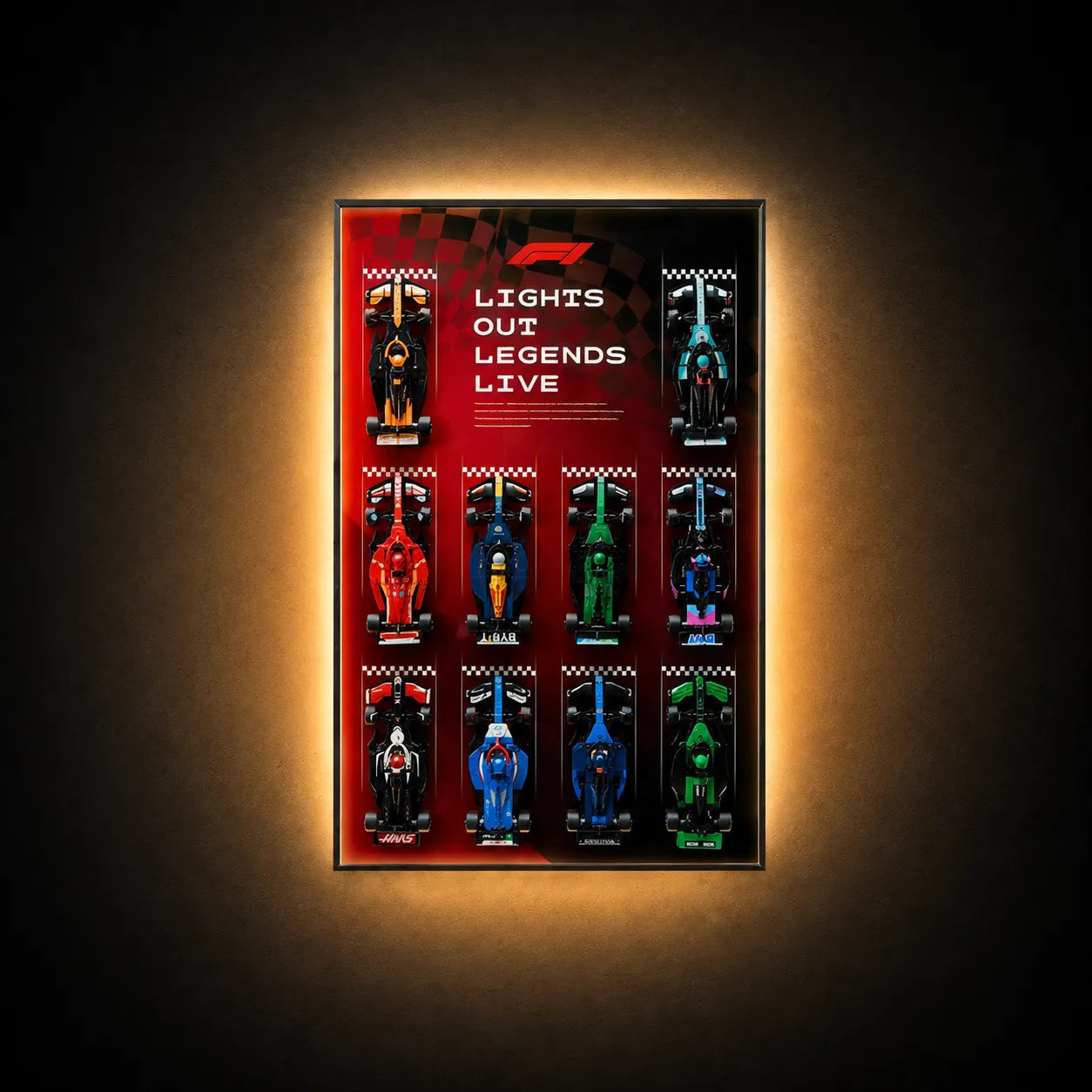 Wall Display Frame for LEGO® Speed Champions F1 | 10-Car | Legends Live | Red | 50 × 80 cm