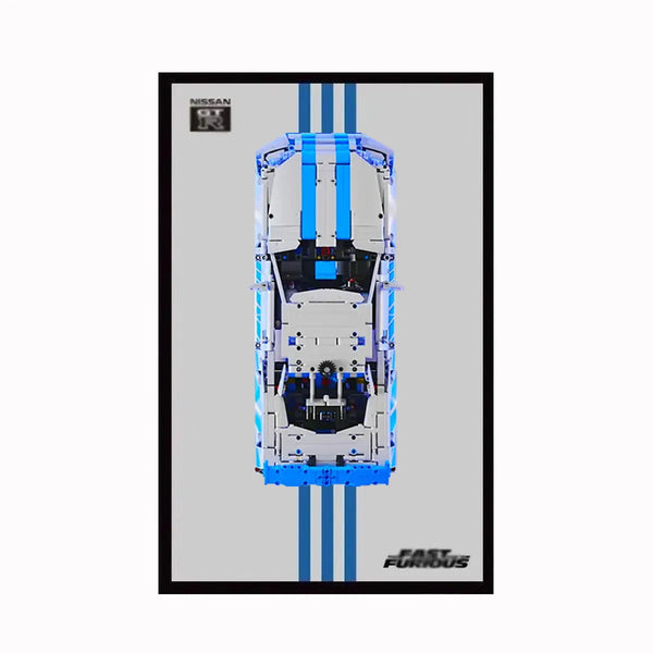 "Showcasing LEGO® Technic™ 2 Fast 2 Furious Nissan Skyline GT-R (R34) 42210 in Wall Display Frame - brkox"