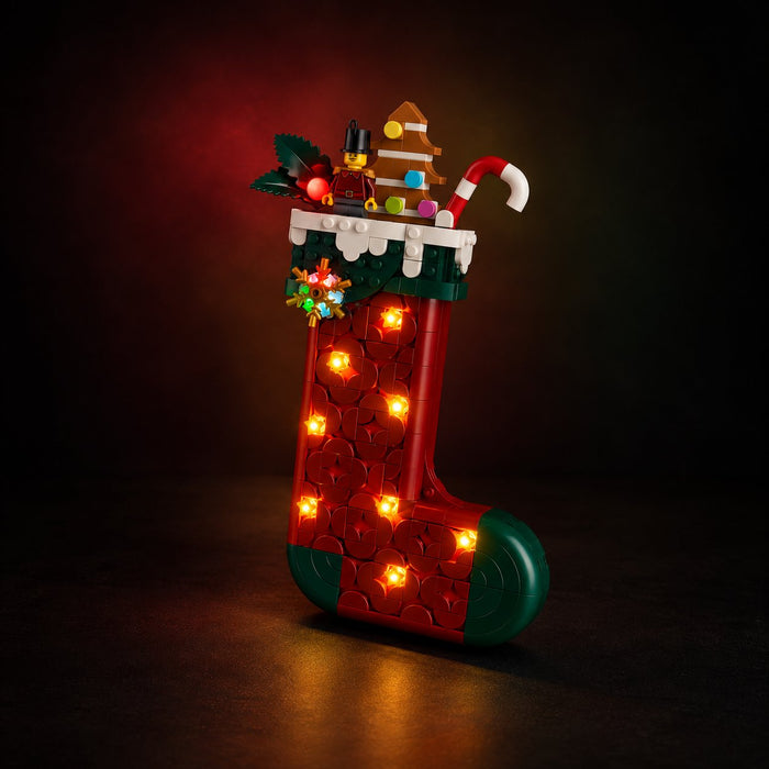 Christmas Stocking 40958 with warm LED lighting, right-angle view