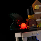 Holiday minifigure and red ornament lighting on Christmas Stocking 40958
