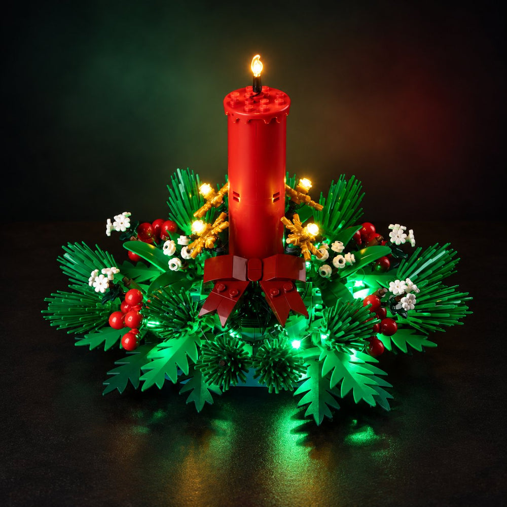 Light kit for LEGO Christmas Table Decoration 40743 with warm candle and green wreath lighting