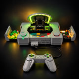 Front view of LEGO PlayStation 72306 with yellow lid lighting