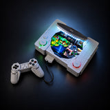Overhead view of LEGO PlayStation 72306 with cool white lid lighting